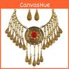 Ethnic Style Women Metal Necklace Earring Set With Water Droplet Shaped Tassel For Daily Wear