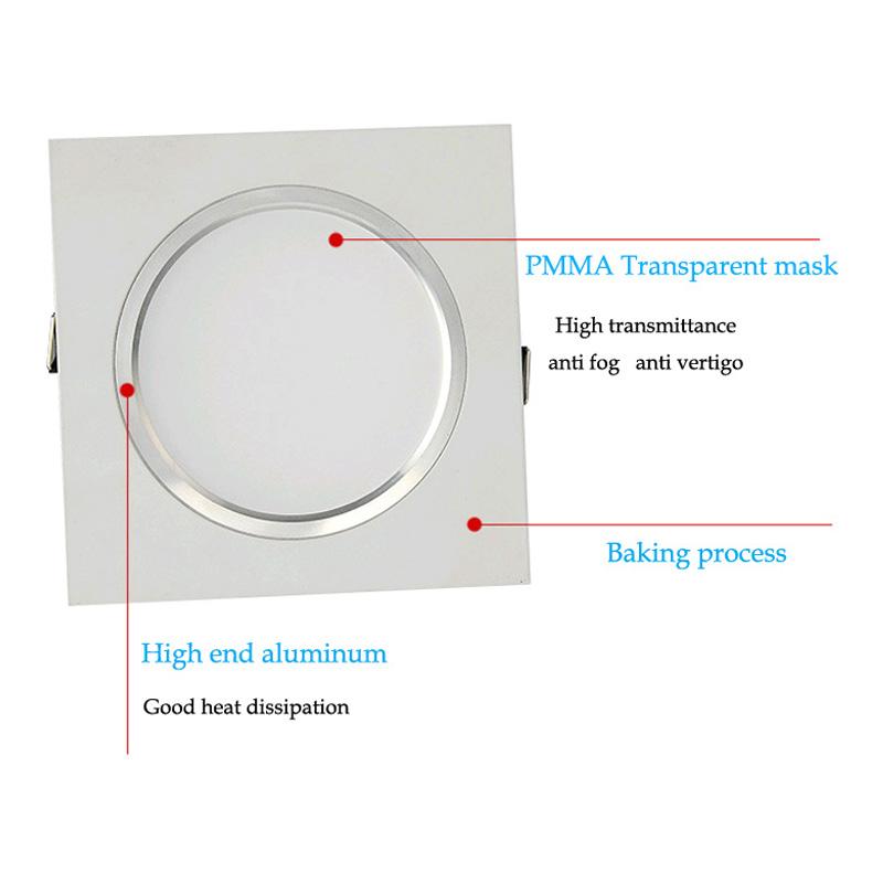 Dimmable LED Downlights 3W 5W 7W 9W 12W 15W AC85-265V Square Silver Black White LED Ceiling Down Lamp Indoor Lighting With Drive