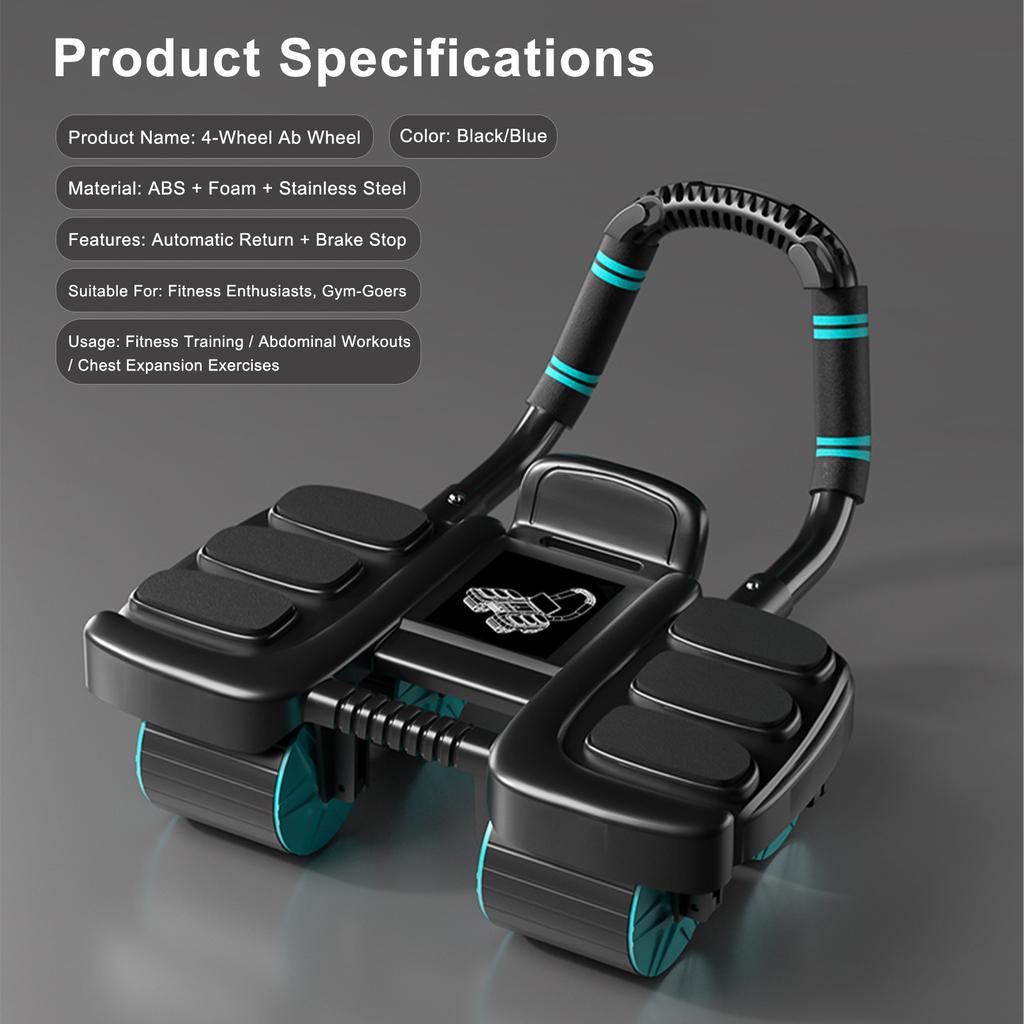 Automatic Rebound Ab Wheel with Elbow Support & 4-Wheel Stability – Includes Timer