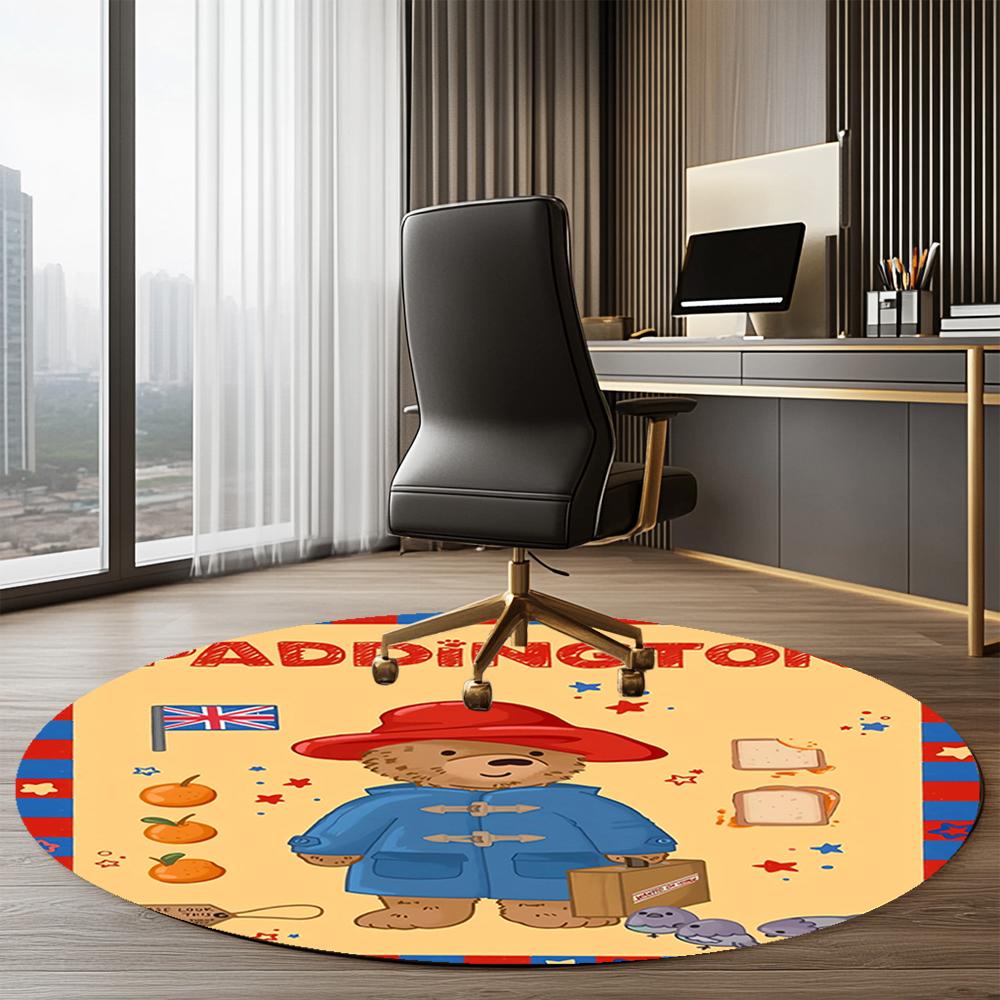Paddington Bear Printed Round Rug Carpet Chair Rug Area Rug Entryway Doormats,for Office Chair Living Room Bedroom Kitchen Room.