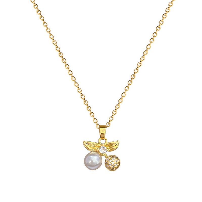 Necklace Earrings Set Light Luxury Full Of Diamonds Pearl Cherry Personality Temperament Banquet Earrings Item Group