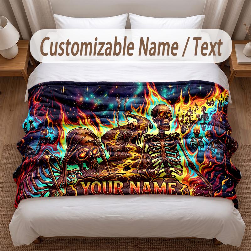 Skull Gothic Theme Soft Blanket Personalized Custom Name Text Print Warm Blanket Home Sofa Bedroom Decor