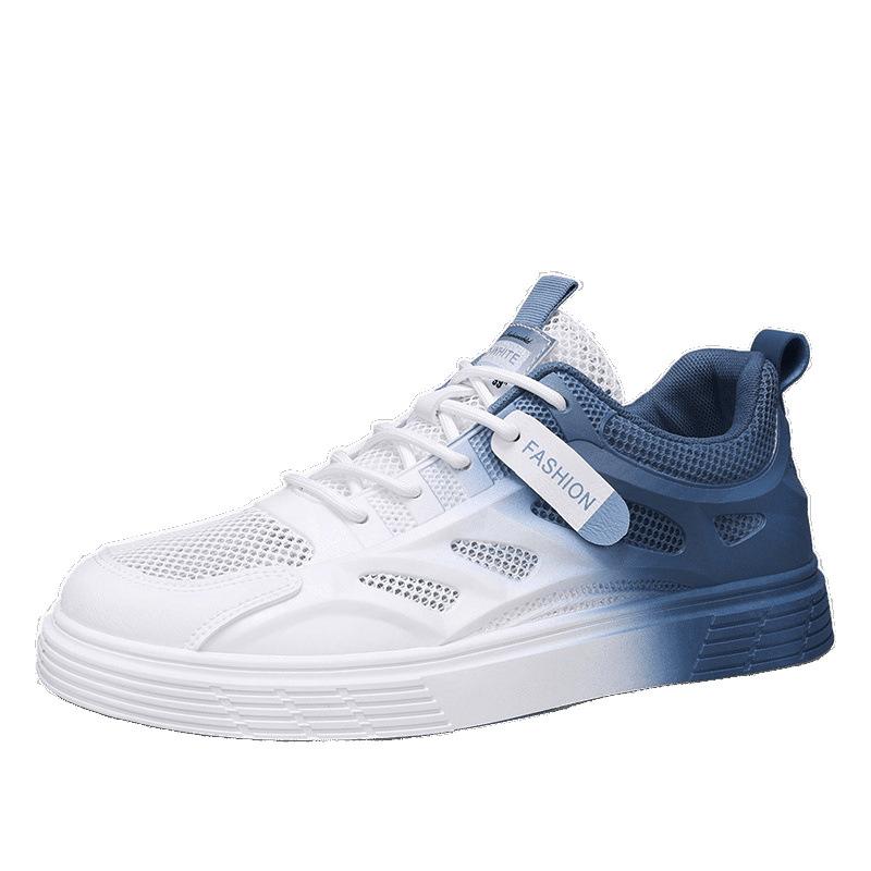 Men's Shoes Summer Breathable Thin Mesh Flat-soled Sports Board Shoes 2025 New Color Matching Low-top Lace-up Casual Shoes