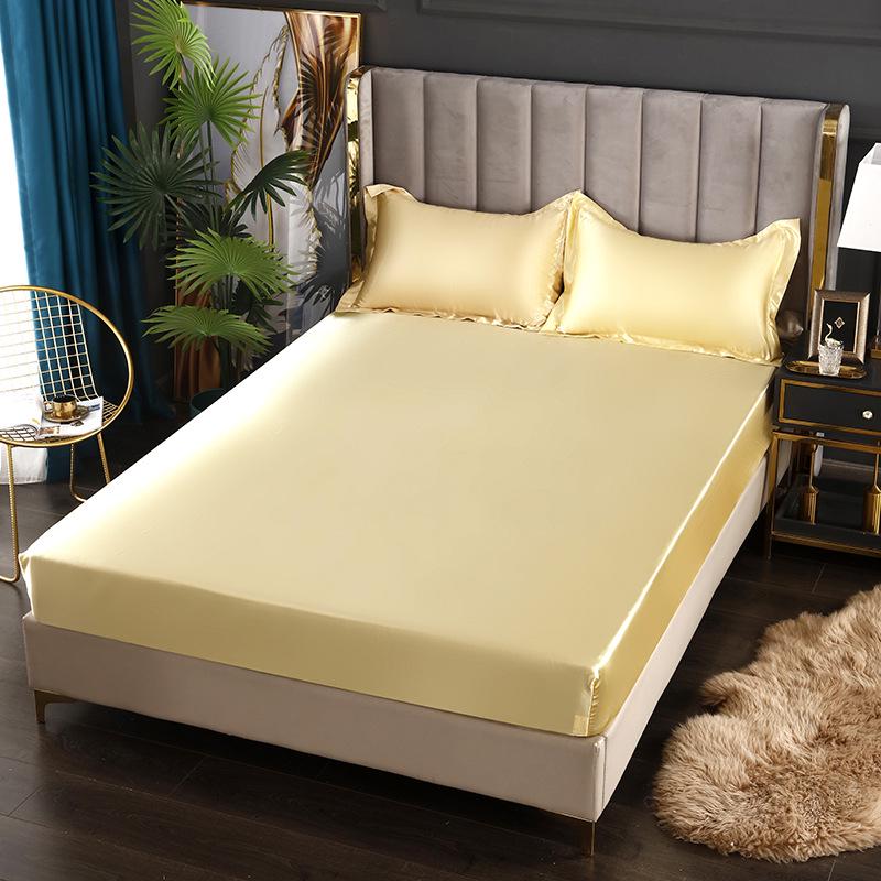 Ice Silk Satin Bed Sheets: Solid Color Three-Piece Set – Imitation Silk Mattress Protector.