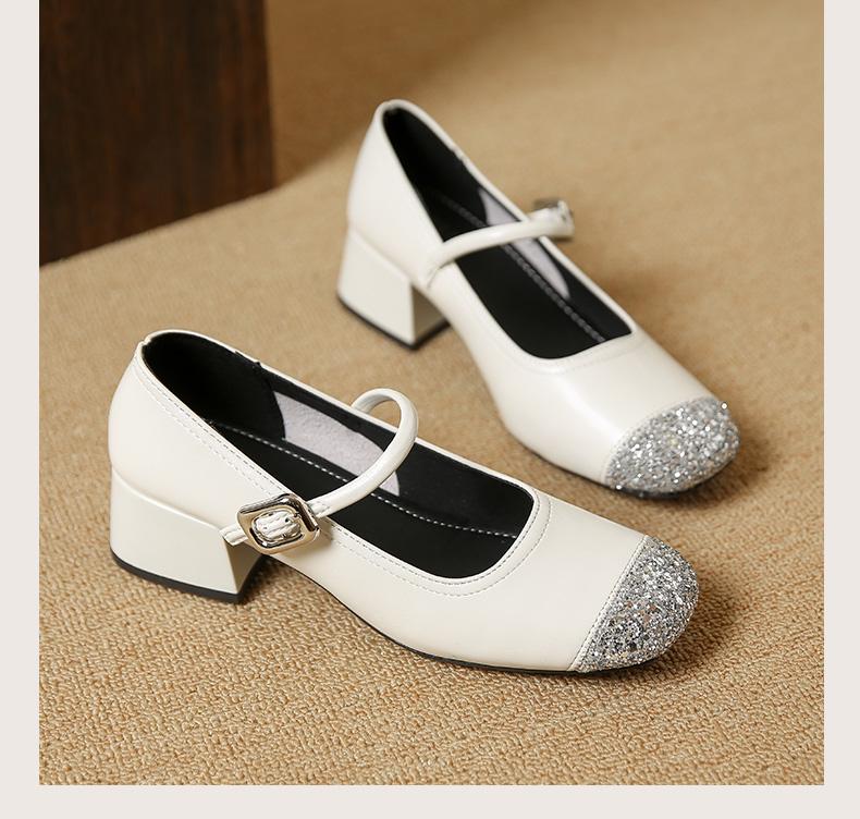 Spring Autumn Fashion Platform Sequin Buckle Women Mary Jane Shoes Designer New Leather Soft Sole Casual Ladies High Heels