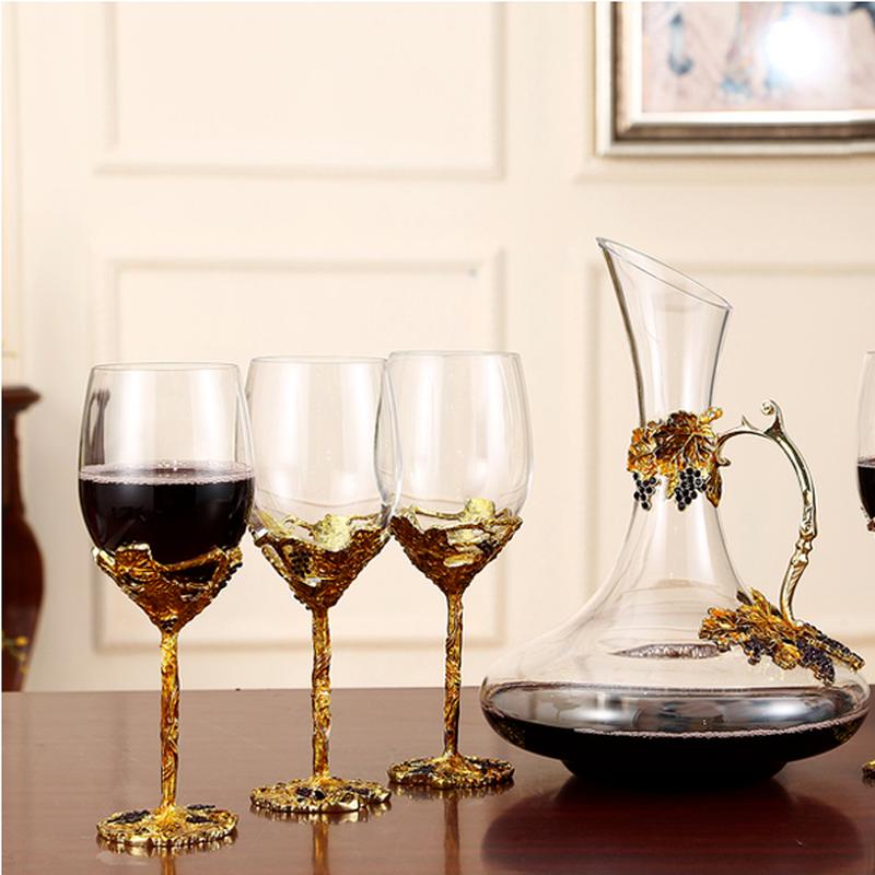 Enamel Crystal Wine Glass Set Cup Goblet Drinking Glasses Drinkware Decorative Red Cocktail Gift