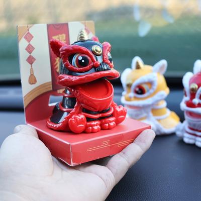 Solar Powered Chinese Style Lion Ornament Cute Car Decoration That Can Sit Down and Nod  Universal Cars Decorations Accessories