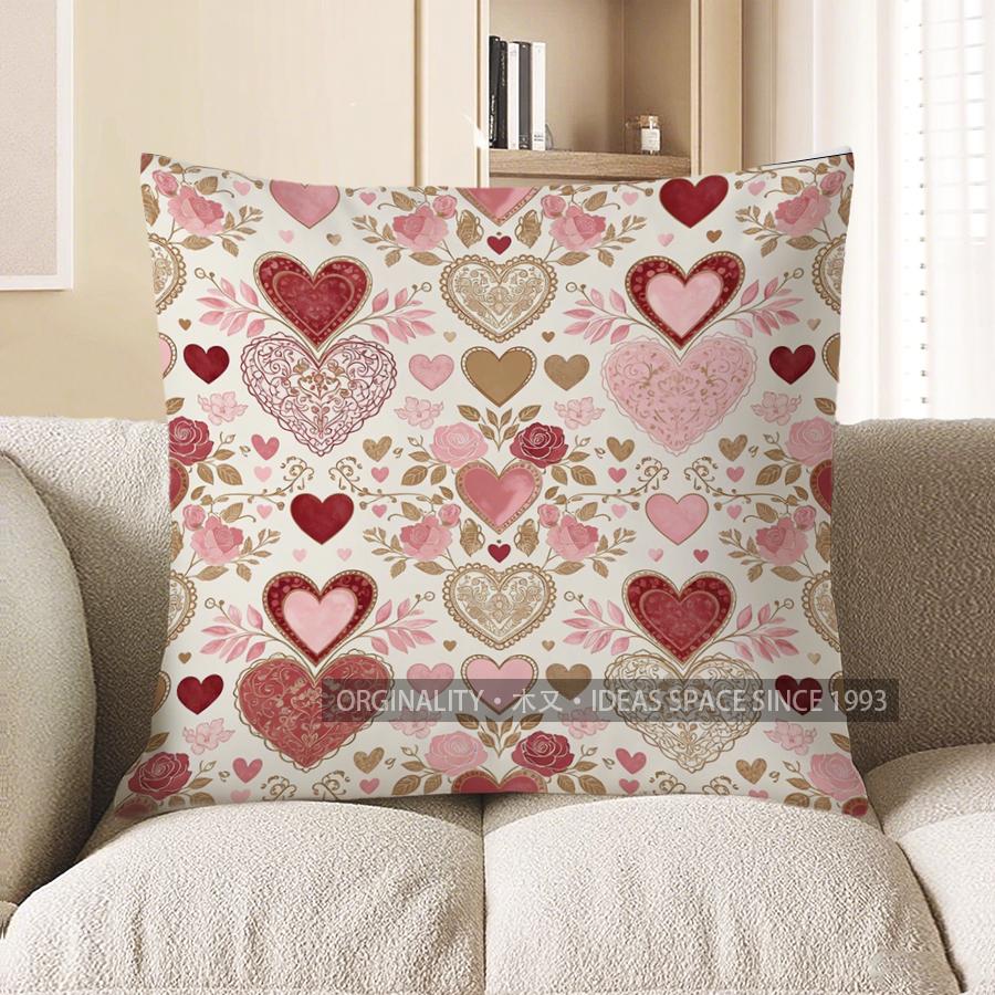 2D Heart-Patterned Cushion Covers For Cozy Decor Pattern Cushion Cover Suitable For Sofa Bedroom Car Pillow Cover 40x40cm 595₽