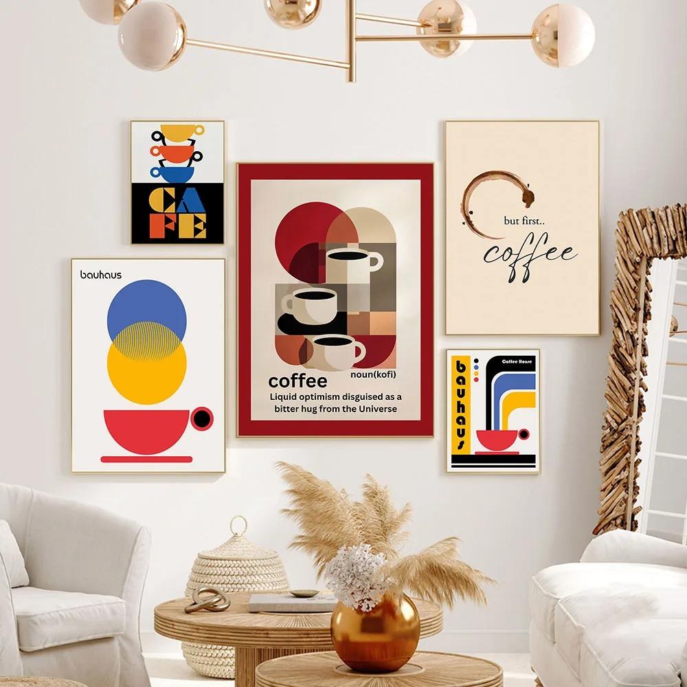 Modernes Bauhaus Kaffee Abstraktes Poster Leinwandbild Druckraum Familienküche Bar Café Raum Wohnzimmer Schlafzimmer Wanddekoration