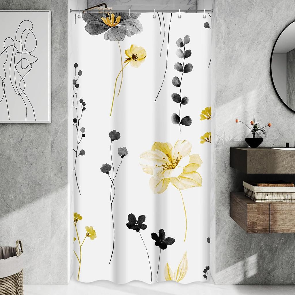 Shower Curtain Watercolor Flower Shower Curtain Sets - Spring Burnt-Orange Floral Plant Shower Curtains for Bathroom
