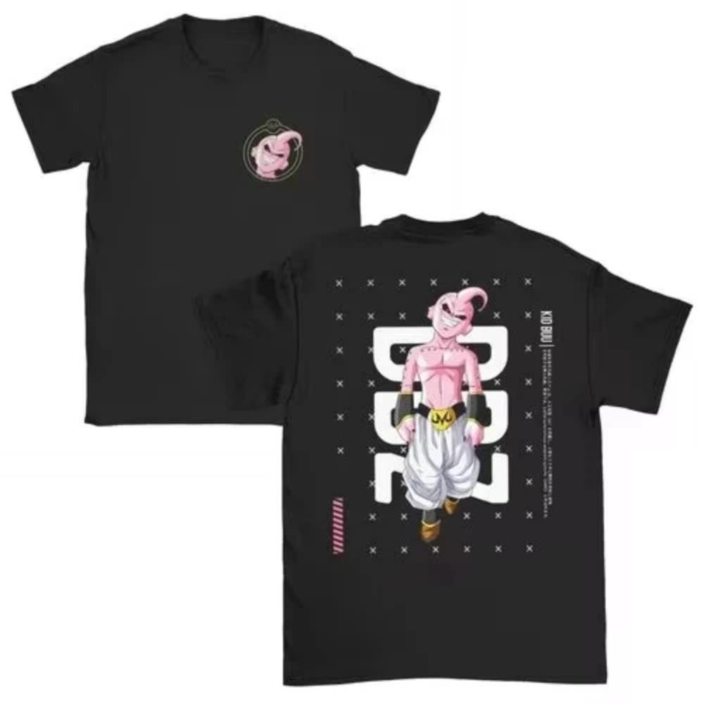 Maglietta estiva da uomo in cotone a maniche corte con scollo tondo e stampa kawaii Majin Buu Gym Ball Z Fitness Anime per genitori