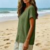 Womens Loose Fit Cotton Linen Crew Neck Casual Short Sleeve Top Relaxed Plain Blouse Comfortable Everyday Shirt for Ladies