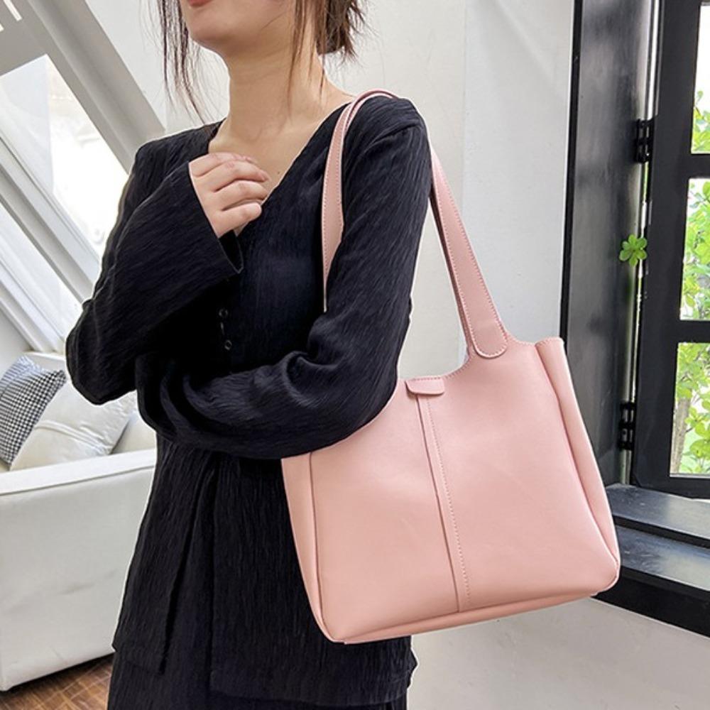 

PU Tote Bag Solid Color Women Handbag Casual Leather Shoulder Bag