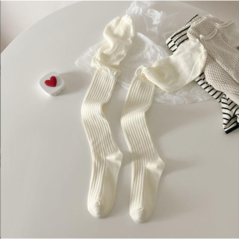 Women's Japanese-Style Color Block Over-the-Knee Socks - Solid Color, Versatile Spring/Autumn Knee-High JK Slouch Socks