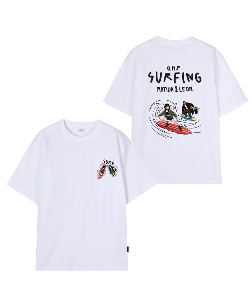 OHP Ohpxquirk Couple Surfing Semi-Oversized Short Sleeve T-Shirt 6 (B Type)