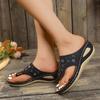 Fashion Vintage Metal Rivet Decoration Flip Flops Women 2025 Summer Soft Sole Wedge Heels Slippers Bohemia Beach Sandals Plus Size 43