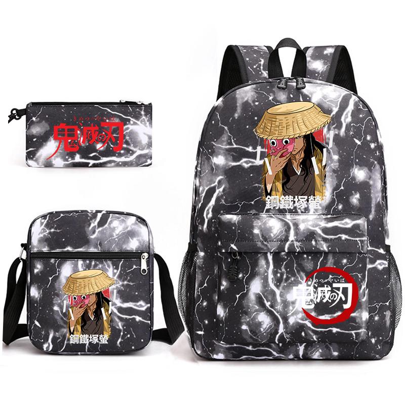 Demon Slayer Anime Print School Backpack Set 3Pcs Include Backpack Shoulder Bag Pencil Case for Boys Girls Students