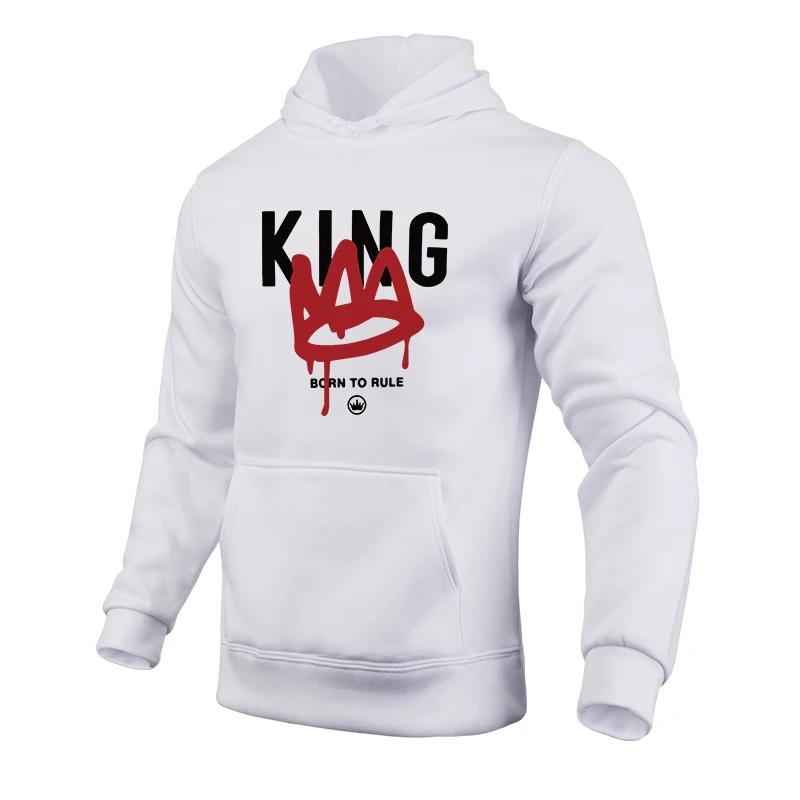 2025 Hot Sale King Print Hoodies All Season Daily Casual Sports Pullover Male Urban Fashion Hooded Sweatshirts Gym Fitness Tops