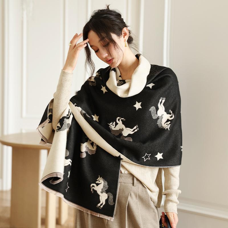 Autumn and Winter Office Imitation Cashmere Shawl Women's New Warm Thickened Tassel Scarf Fashionable and Versatile Neck Scarf Outer Wear