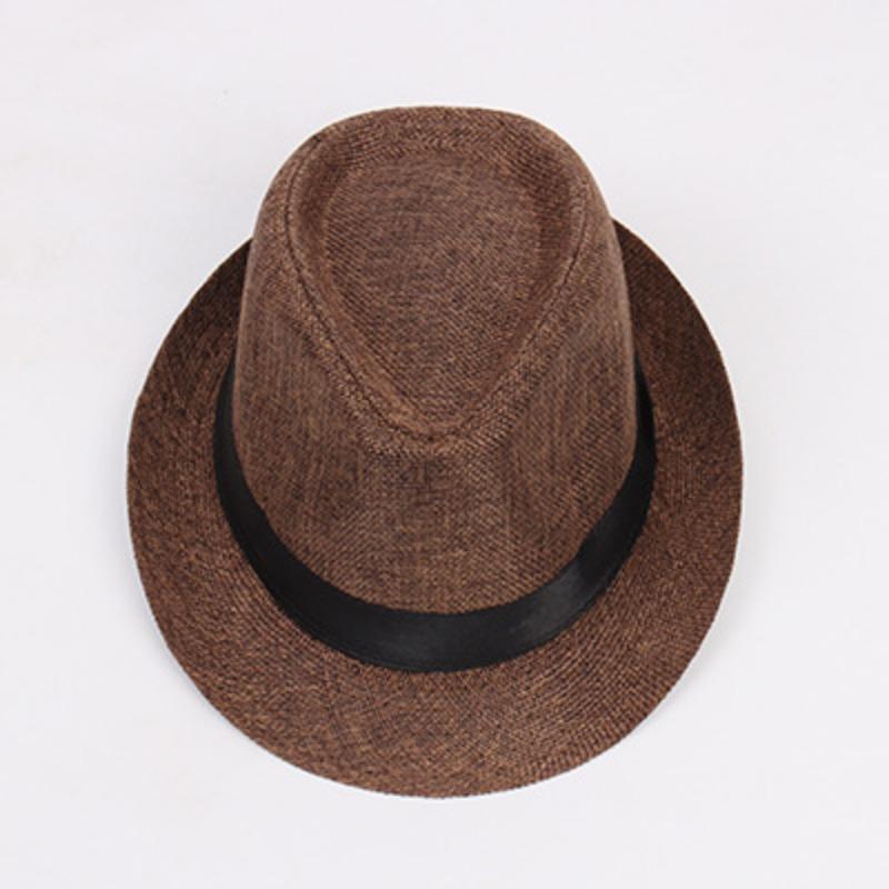 Jazz hat, linen solid color top hat, men's and women's crimped couple's sun hat