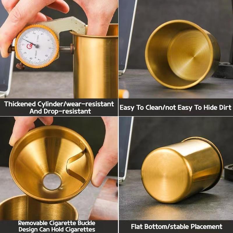 Thickened Stainless Steel Ashtray Household Car Use Anti-Fly Ash Anti-Drop Ashtray Funnel with Lid for Coffee Bar Internet Use