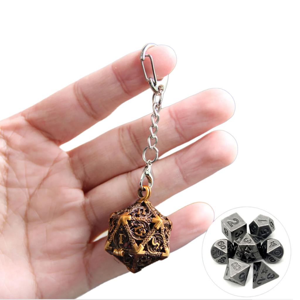 Dragon Dice Pendant Keychain Tiny Metal Dices Jewelry Set Mini Polyhedral Dices Keyring Jewelry for Fashion Enthusiasts