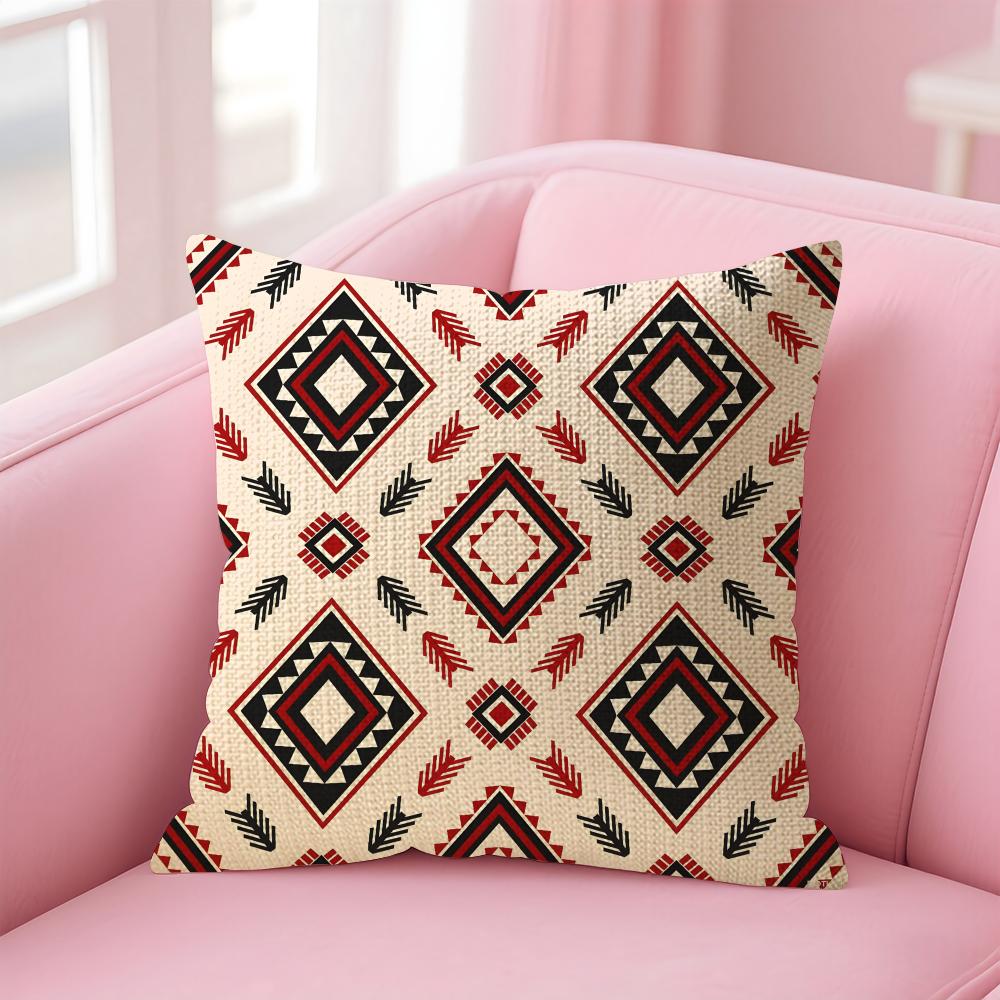 Navajo Azteca Pattern Cushion Cover Natural Linen Pillow Case DoubleSided Print Decorative Sofa Pillowcase Home Decor Gift