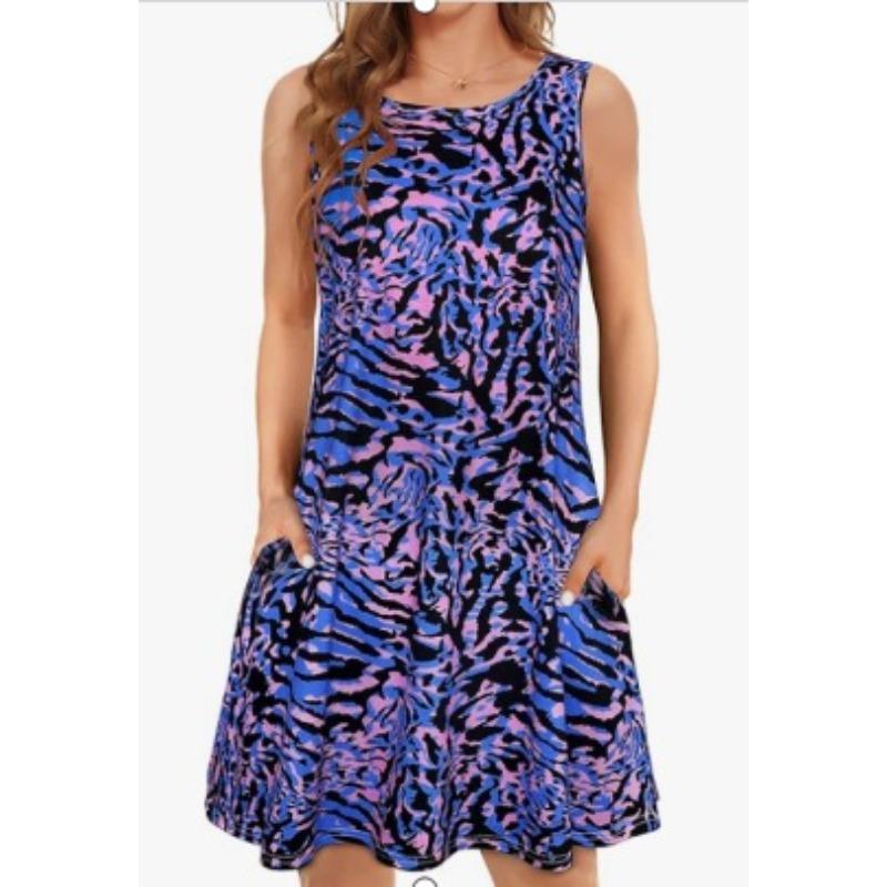 Sleeveless Dress Summer New Beach Hawaiian Print Loose Vest Skirt With Pockets