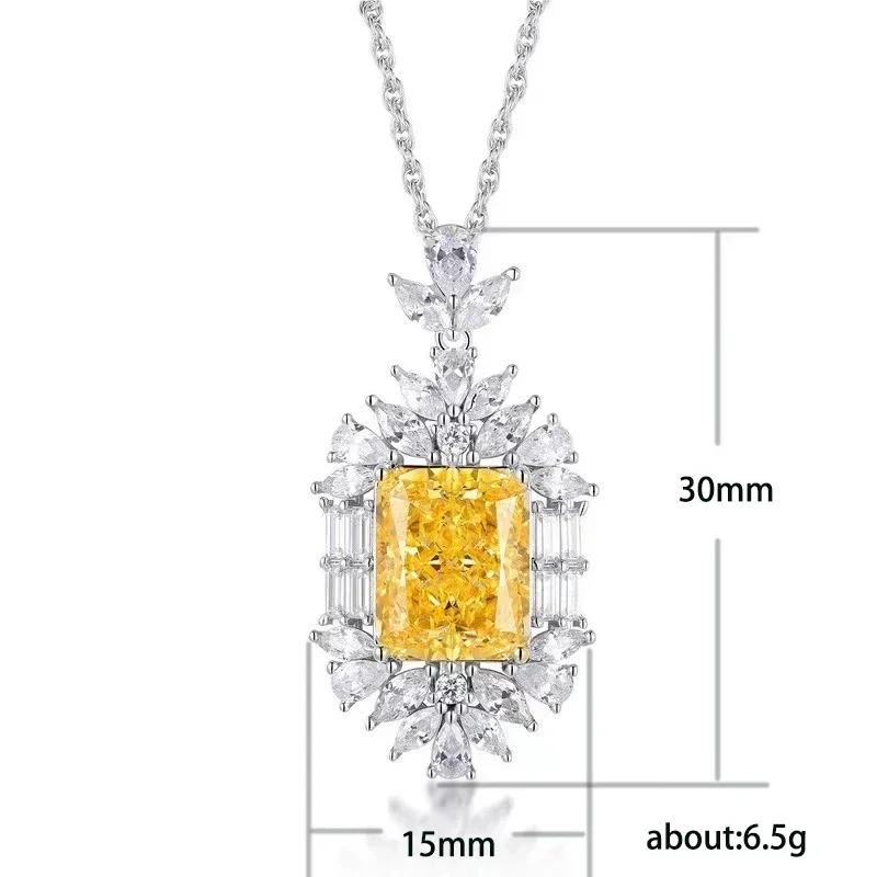 Sparkling Yellow Cubic Zirconia Necklace for Women's Wedding Anniversary Party Luxury Accessories Gifts Fashion Jewelry Pendant