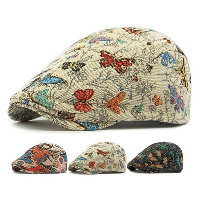 Sombrero Otoño Invierno Boina de Mujer Estampado de Mariposas Vintage Boina de Lengua de Pato Sombrero Hacia Delante Gorra con Visera