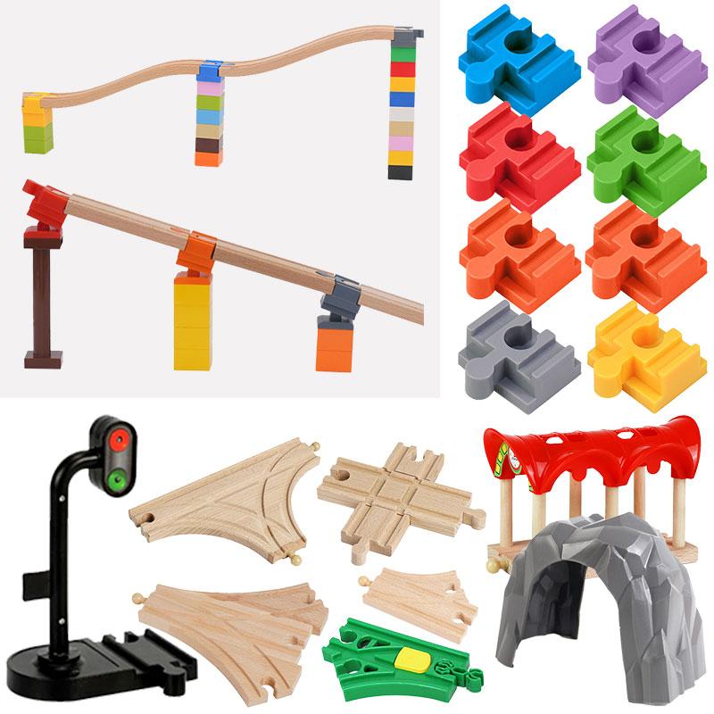 New Wooden Train Track Adapter Rail Building Block Connector Compatible All Brand Wood Railway Wooden Train Track Accessories