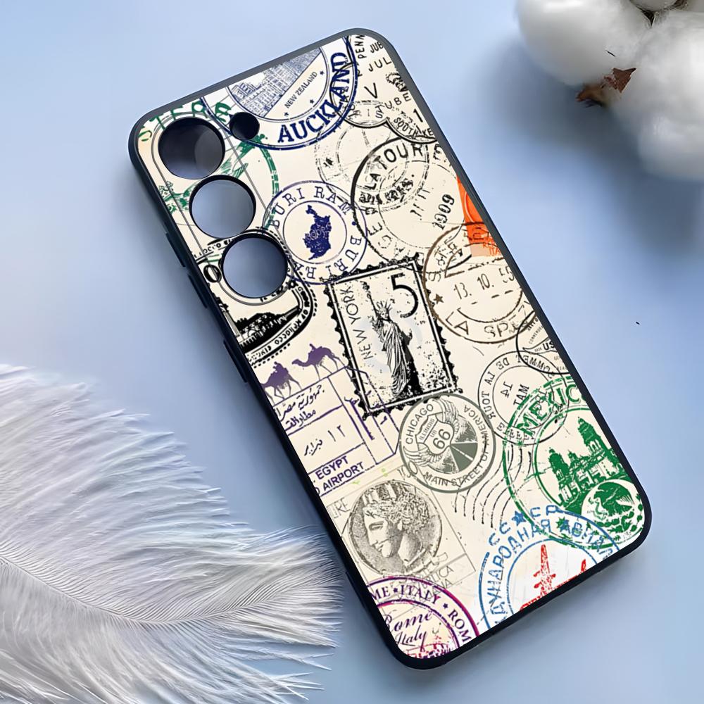 Vintage Stamps Phone Case For Samsung S25 Ultra S24 S23 S22 S21 S20 Plus Fe Galaxy A54 A53 A34 A25 Silicone Cover