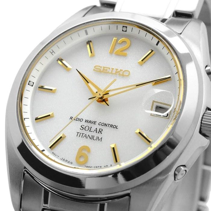 Seiko Selection SBTM227 Men's Watch, Solar Radio Sync, Date Calendar, White & Gold Dial, Pure Titanium, Silver/White