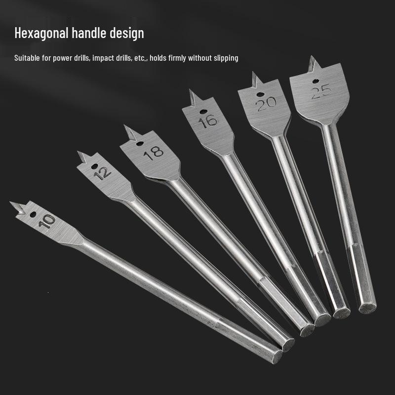 Hex Shank Wood Chisel Hole Opener Set, 10-25mm Flat Drill Bits for Wood Board Enlargement
