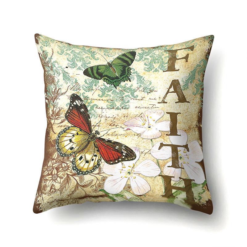 Polyester Pillowcase Peach Leather Velvet Decoration Printed Butterfly Pillowcase Waist Cushion Cover Car Cushion Head Cushion Cover