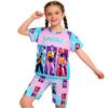 Fashion Fun Cartoon Devil Hunter Print Kids T-shirt and Shorts 2 Piece Set Summer Casual Outdoor Boy's and Girl's Outfit Set