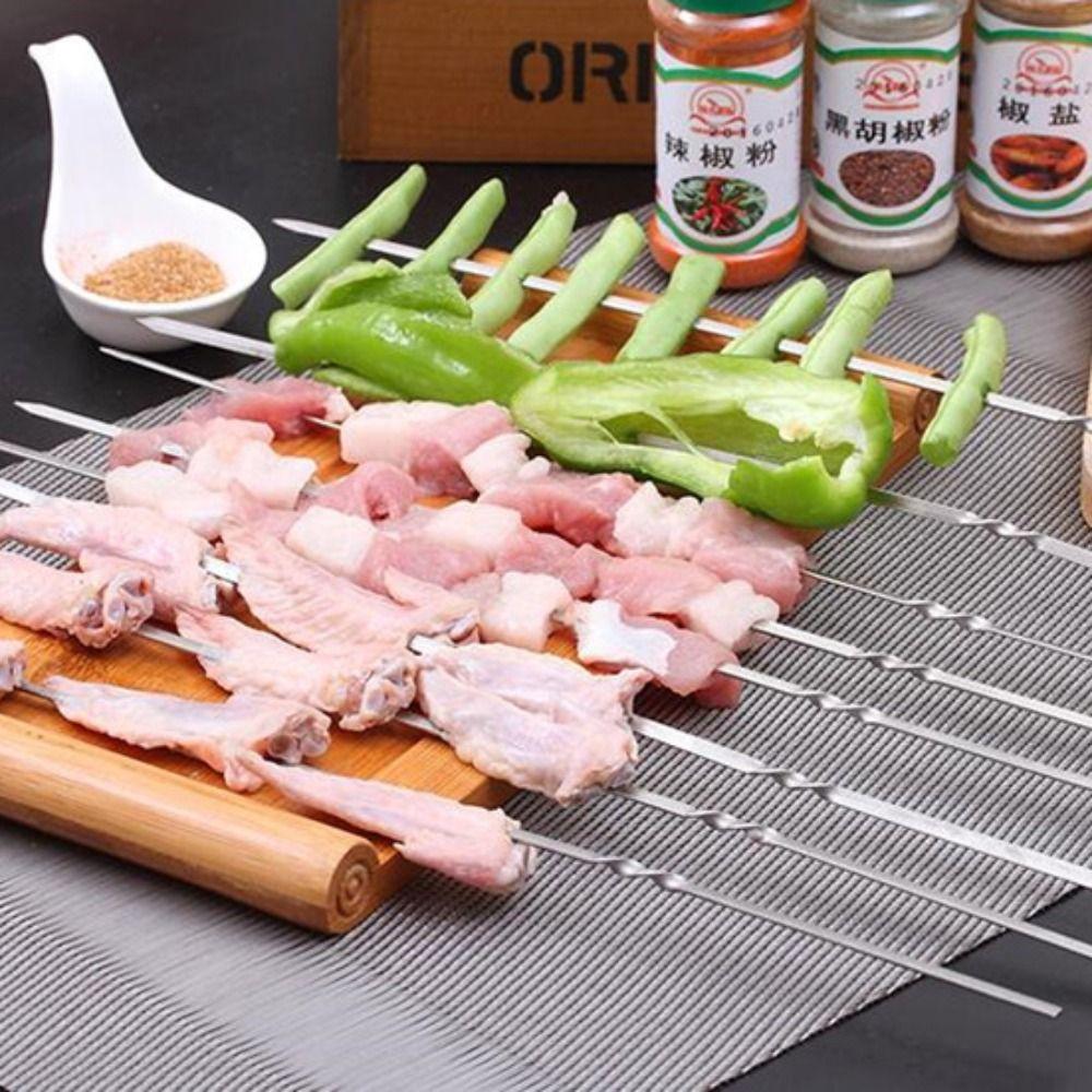 Reusable Stainless Steel Grill Meat String Forks BBQ Stick BBQ Needle Cooking Tool Barbecue Skewer