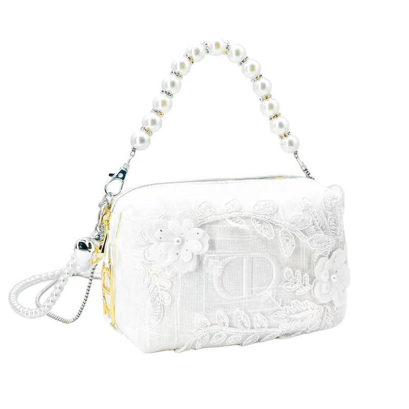 Dior Borsa per cosmetici stile fai-da-te Fiore di perla Matrimonio Portatile a mano o su una spalla, contenitore portatile, fibra di poliestere, alta gamma, stile artistico