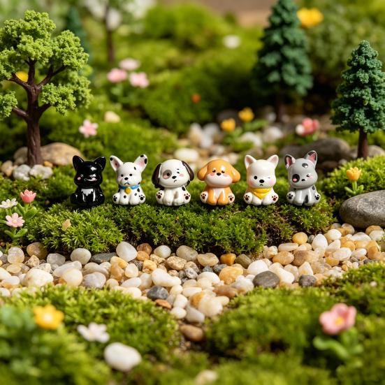 2 Pcs Mini Dog Figurines, Tiny Resin Puppy Figures, Cute Miniature Animal Statues for Desktop, Car Decoration, Micro Landscape, Dollhouse Accessory
