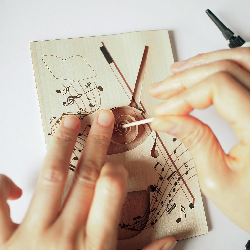 KINOWA "Violin" Wood-Painting Original Handmade Quilling Kit, Musical Instrument, Made in Japan