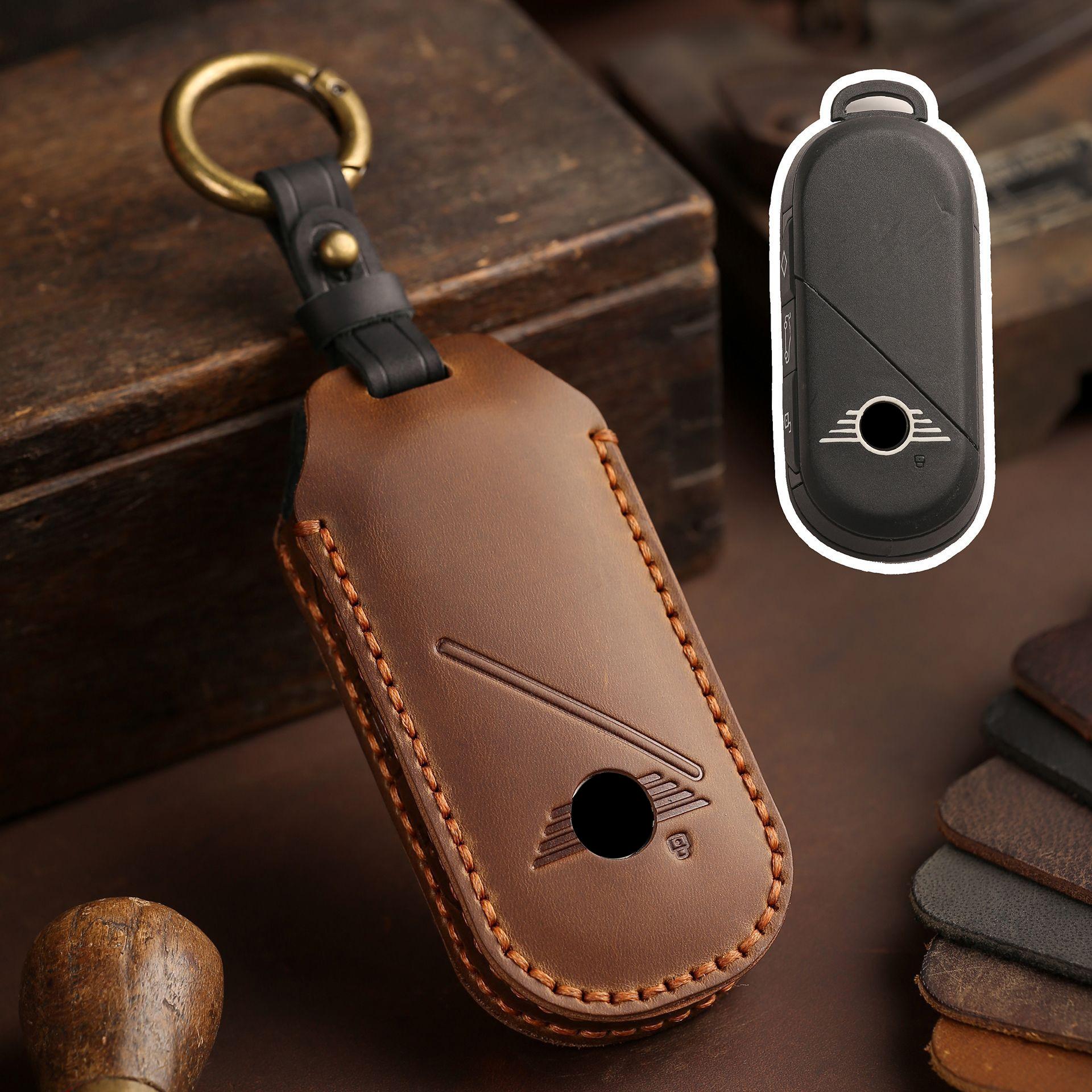 

Car Remote Key Case Cover Shell for BMW MINI J01 J05 U25 F65 F66 2024 Leather Key Protection Cover коричневий