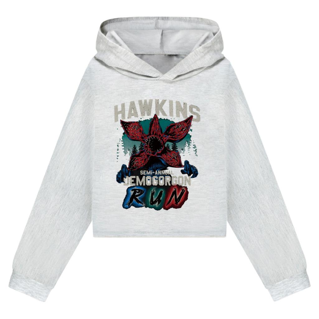 5383 Kids Girls Demogorgon Printed Long Sleeves Hoodies Hooded Sweatshirt