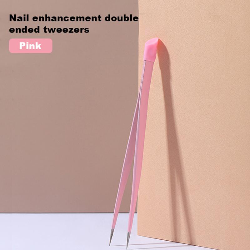 Double Ended Silicone Nail Art Tweezers With Pressing Head Nail Stickers Rhinestones Pick Up Clip Eyelash Extension Makeup Tools