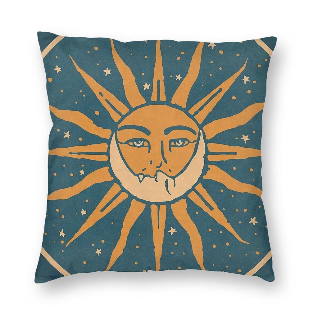 Federa Cuscino Quadrata Tarot Sole e Luna Poliestere Lino Velluto Zip Creativa Decorativa per Divano Seduta