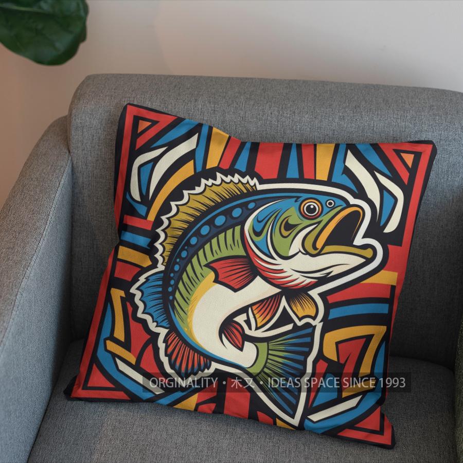 2D Buntes Fischmuster Dekorative Kissenhülle Muster Kissenbezug Geeignet für Sofa Schlafzimmer Auto Kissenbezug