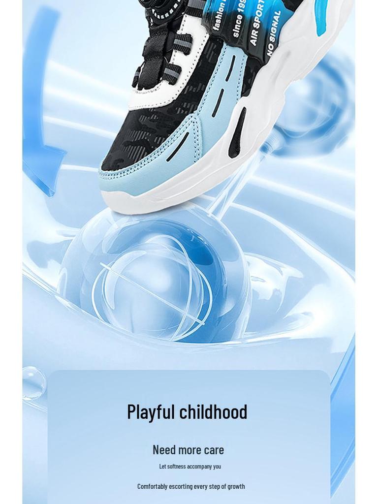 Boys' and Girls' 2025 New Style Waterproof Leather Running Sneakers with Rotating Button