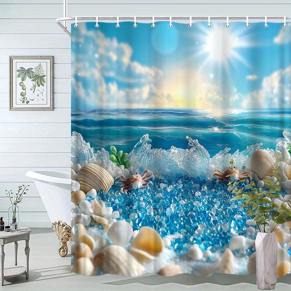 

Ocean Scenery Beach Shower Curtain-Lifelike Waves,Crabs & Shells,Vivid Animal Beach Scene,Artistic Nature Combo,Polyester Decor W60H190(CM)-1 Pcs