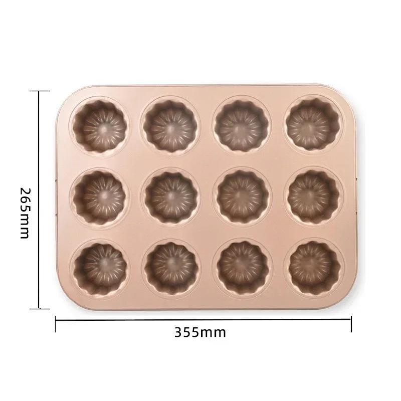12 Holes Canele Mold Carbon Steel Non-stick Dessert Cake Pan Muffin Cup Bundt Microwave Food Grade Pudding Baking Tool Bakeware
