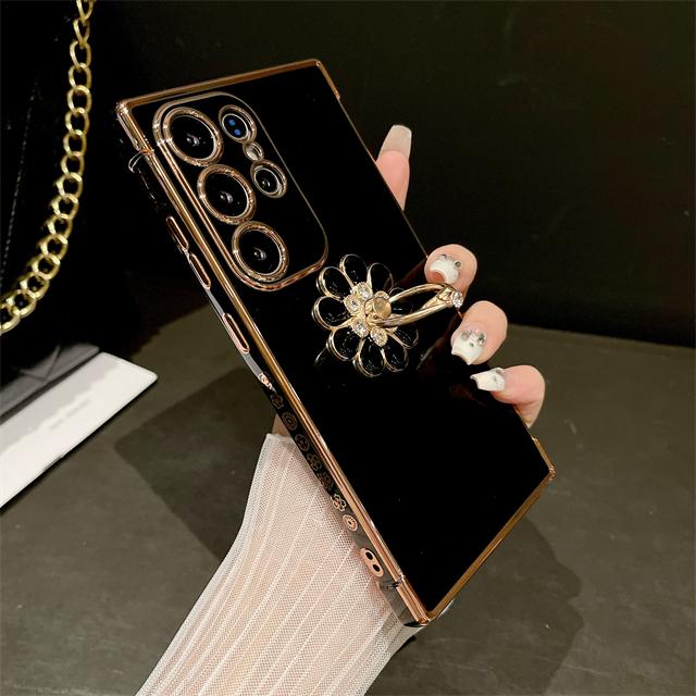 For Samsung Galaxy S24 Ultra Luxury Plating Frame Ring Stand Holder Phone Case For Samsung S21 S22 S23plus A25 A52 A54 A55 Cover