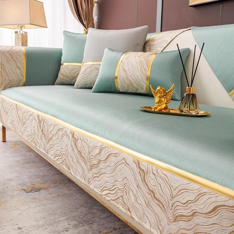 High-End Ice Silk Sofa Cushion Summer Mat Light Luxury High-End Gray Summer Breathable Non-Slip Straight Row Leather Seat Cushion